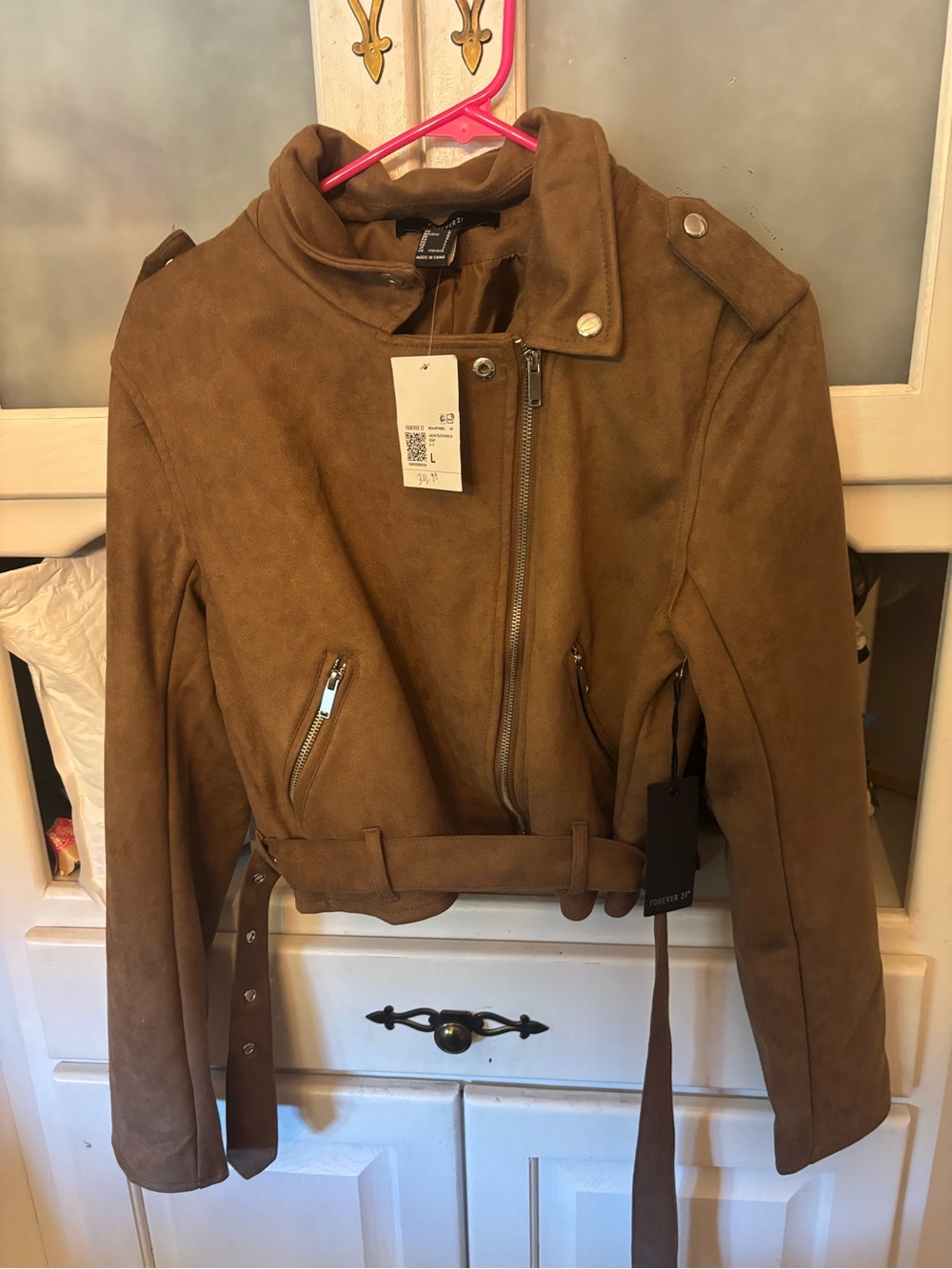 Forever 21 Brown Suede Moto Jacket with Belt